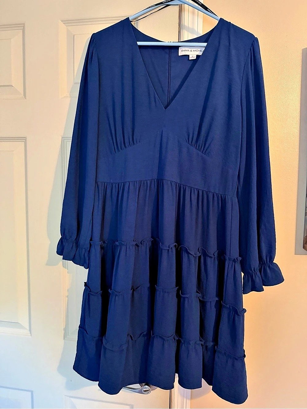 Emma & Michele Blue Tiered Long Sleeve Dress